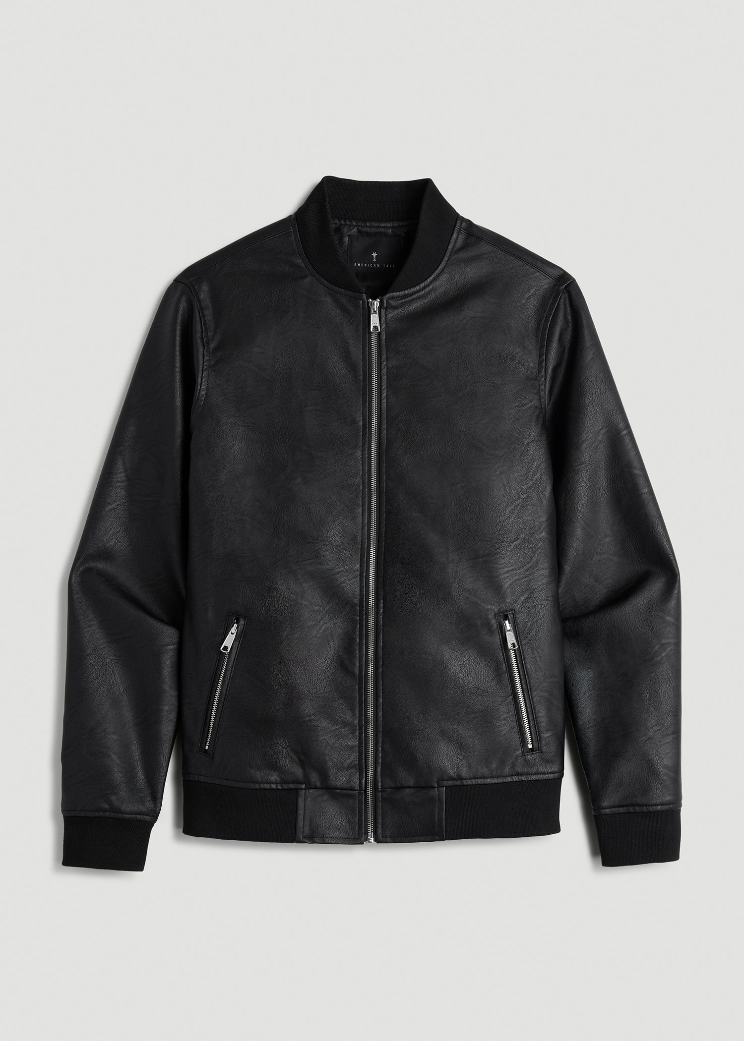 American Tall Men True Touch Leather Bomber Jacket for Tall Men in Black