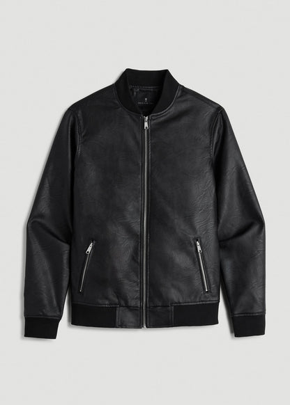 American Tall Men True Touch Leather Bomber Jacket for Tall Men in Black