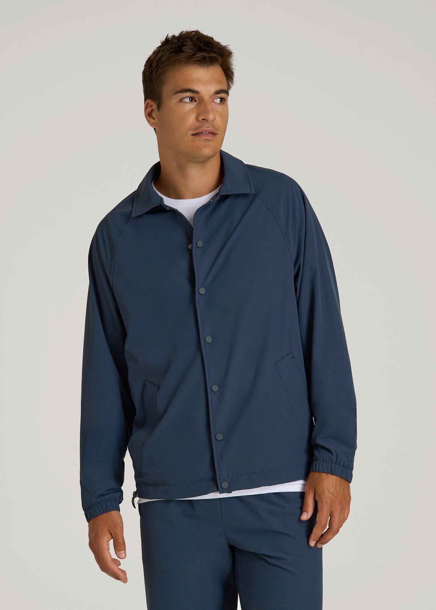 American Tall Men Flex Nylon Collared Jacket for Tall Men in Navy Blue