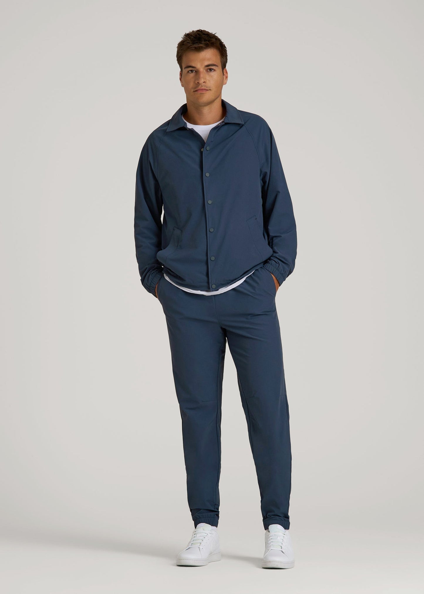 American Tall Men Flex Nylon Collared Jacket for Tall Men in Navy Blue
