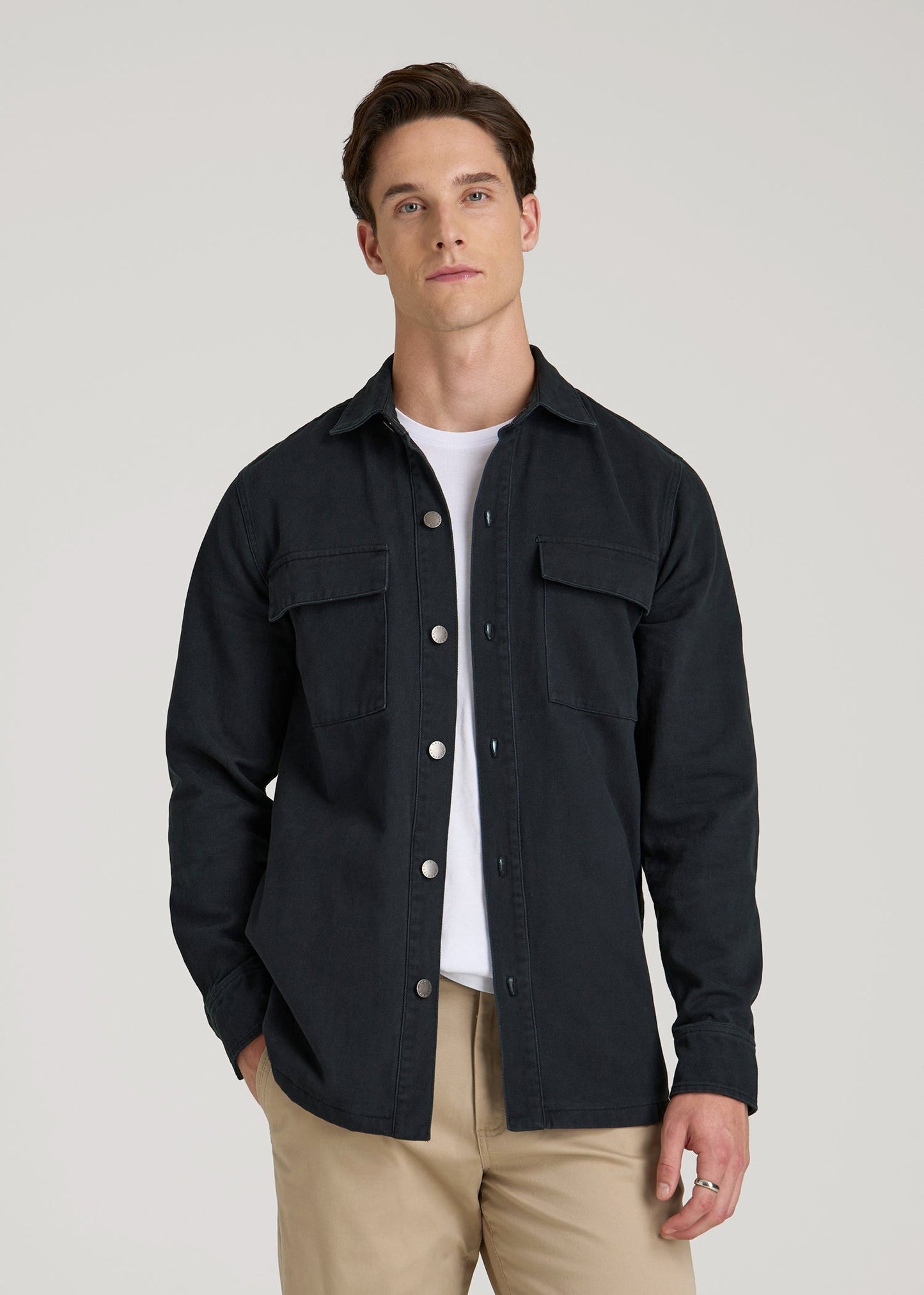 American Tall Men Casual Twill Shirt Jacket for Tall Men in Evening Blue