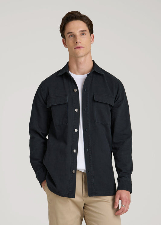 American Tall Men Casual Twill Shirt Jacket for Tall Men in Evening Blue