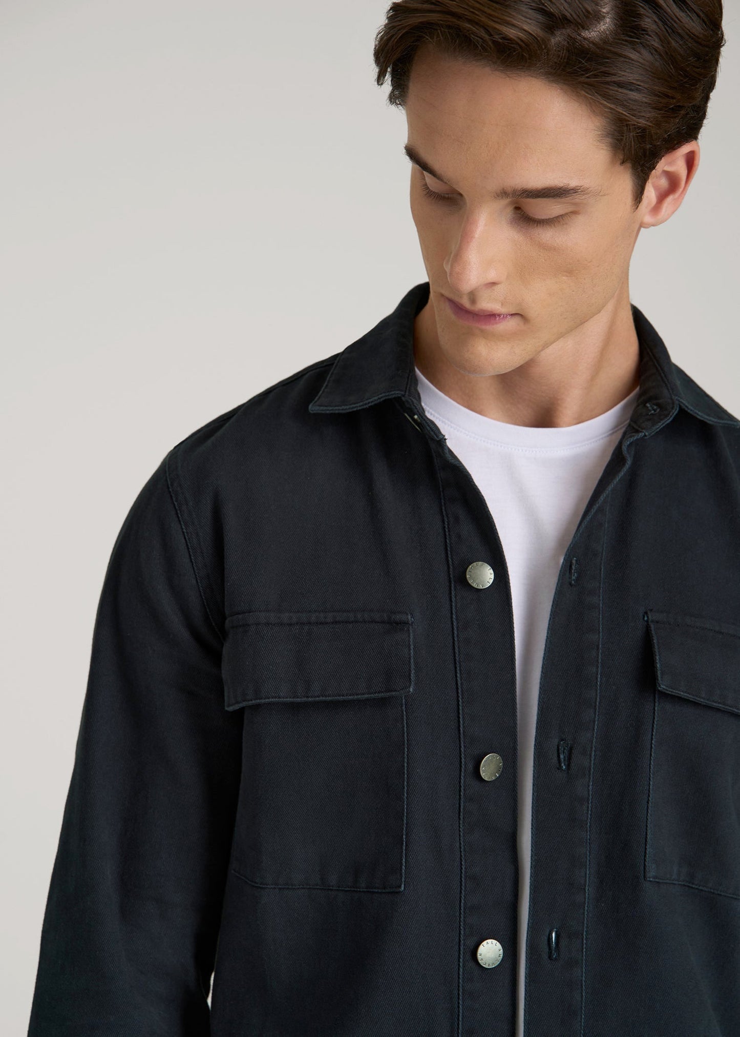 American Tall Men Casual Twill Shirt Jacket for Tall Men in Evening Blue