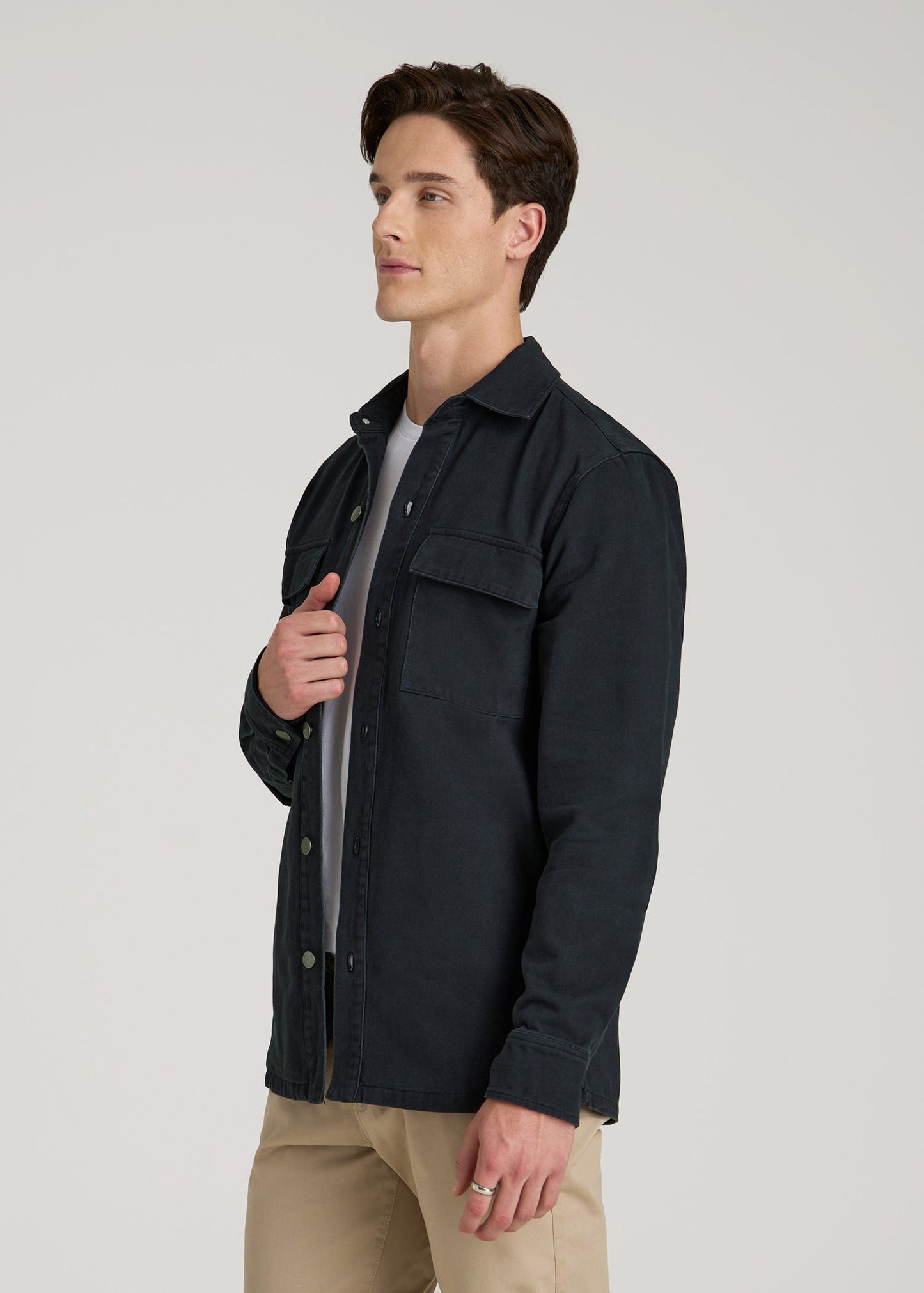 American Tall Men Casual Twill Shirt Jacket for Tall Men in Evening Blue
