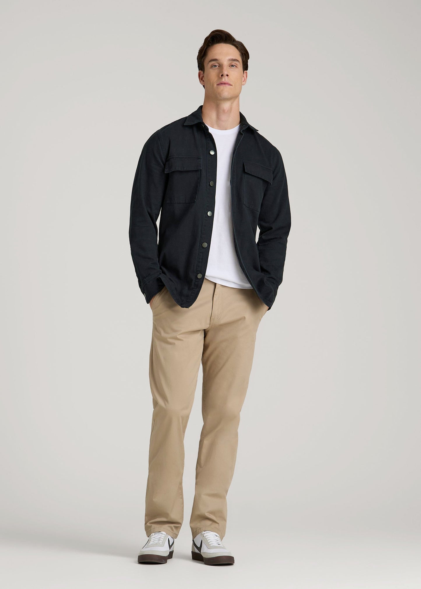 American Tall Men Casual Twill Shirt Jacket for Tall Men in Evening Blue