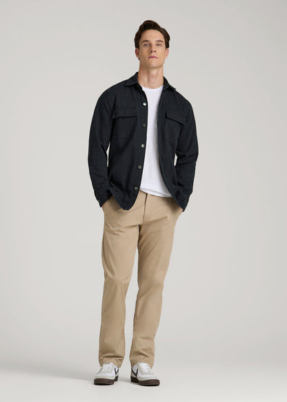 American Tall Men Casual Twill Shirt Jacket for Tall Men in Evening Blue
