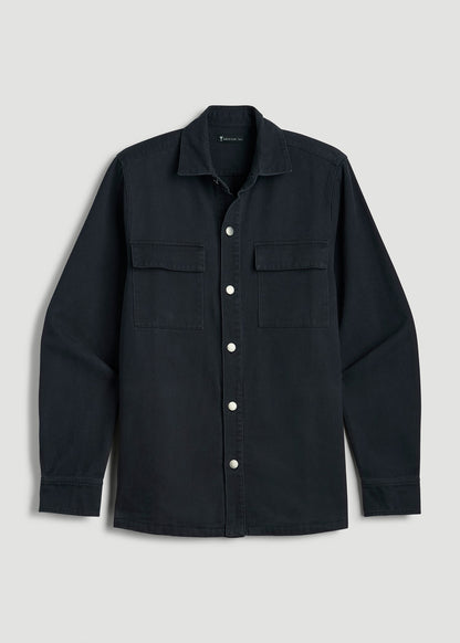 American Tall Men Casual Twill Shirt Jacket for Tall Men in Evening Blue