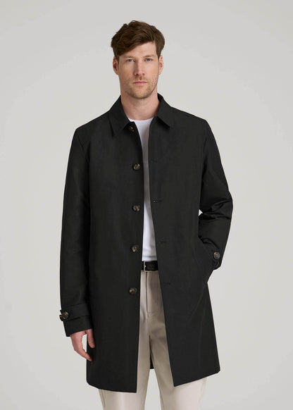 American Tall Men Minimalist Trench Coat for Tall Men in Black