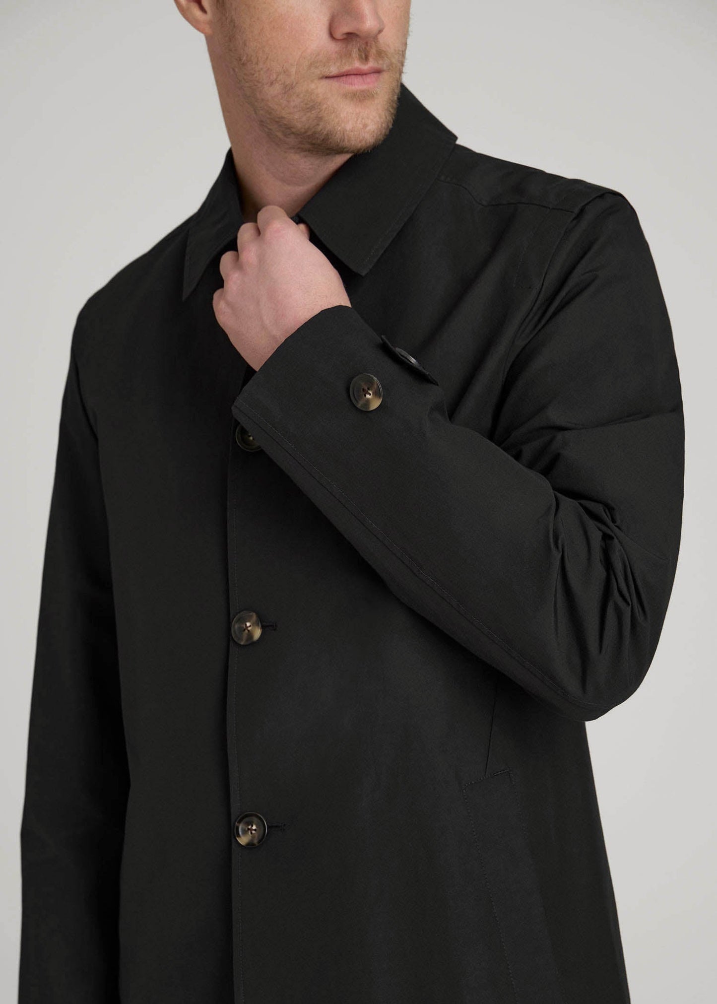 American Tall Men Minimalist Trench Coat for Tall Men in Black