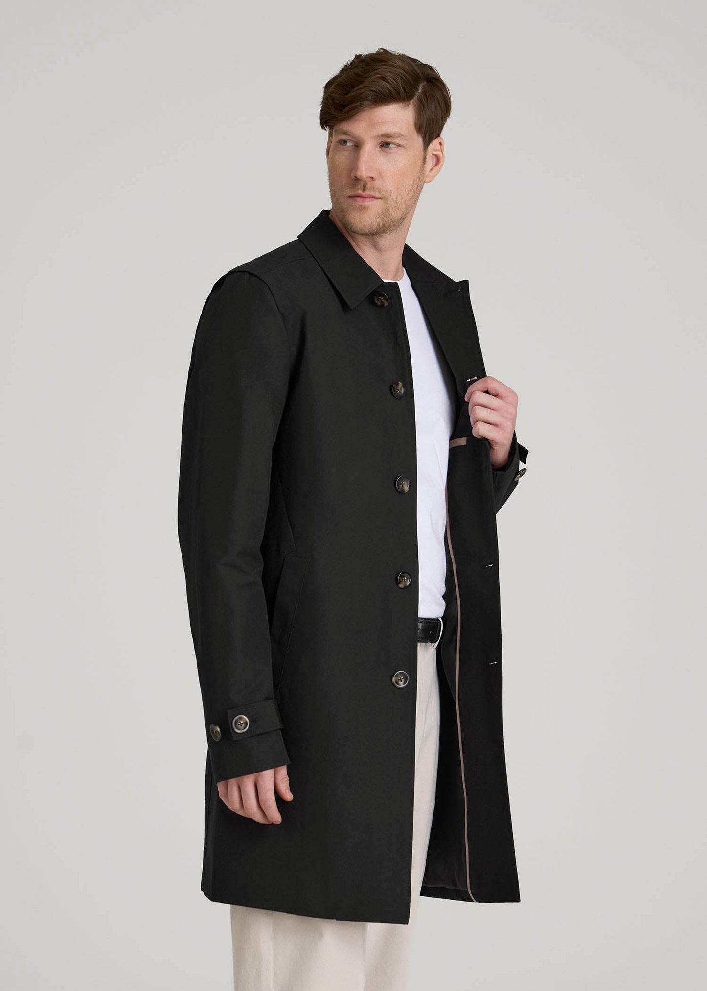 American Tall Men Minimalist Trench Coat for Tall Men in Black