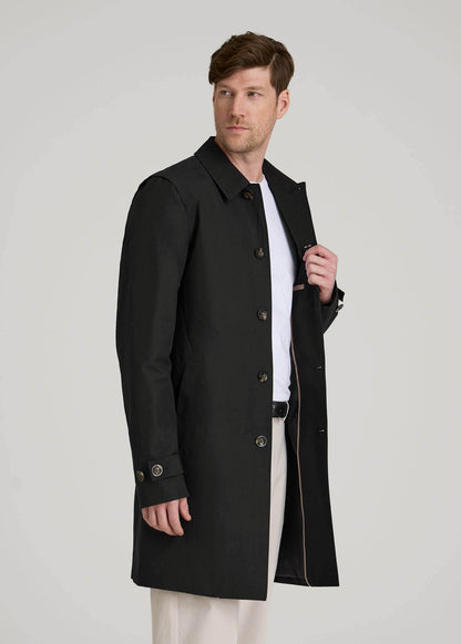 American Tall Men Minimalist Trench Coat for Tall Men in Black