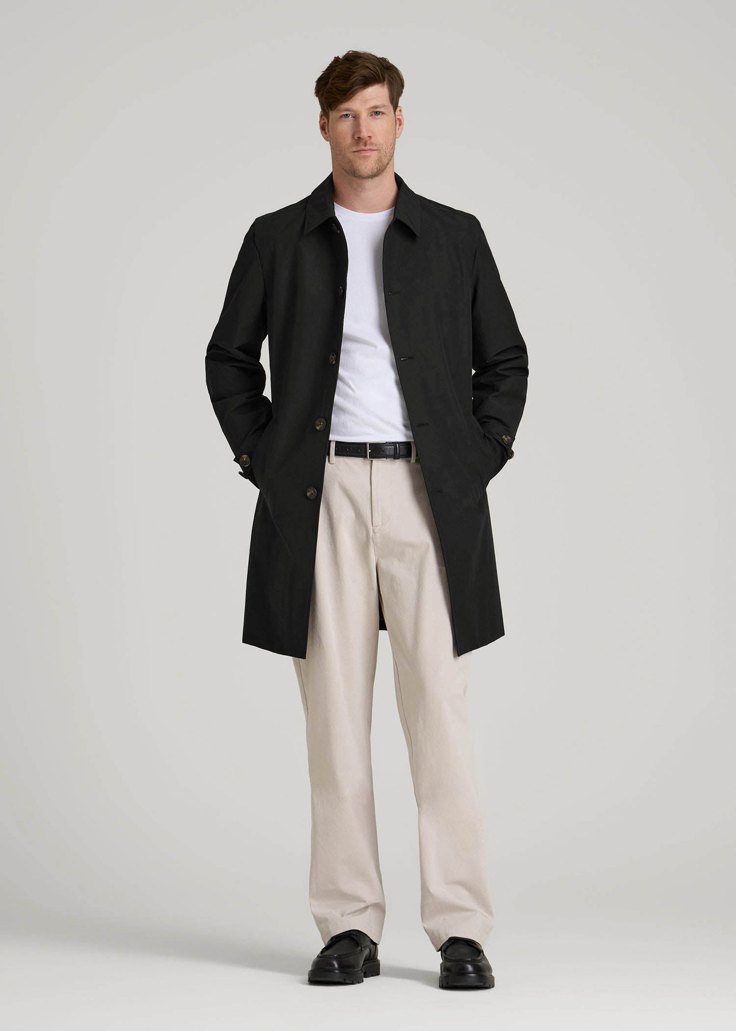 American Tall Men Minimalist Trench Coat for Tall Men in Black