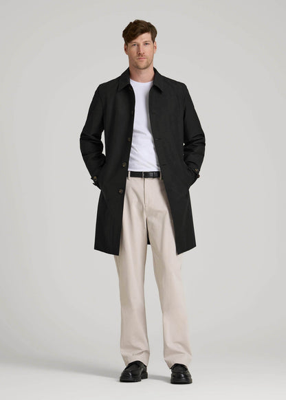 American Tall Men Minimalist Trench Coat for Tall Men in Black