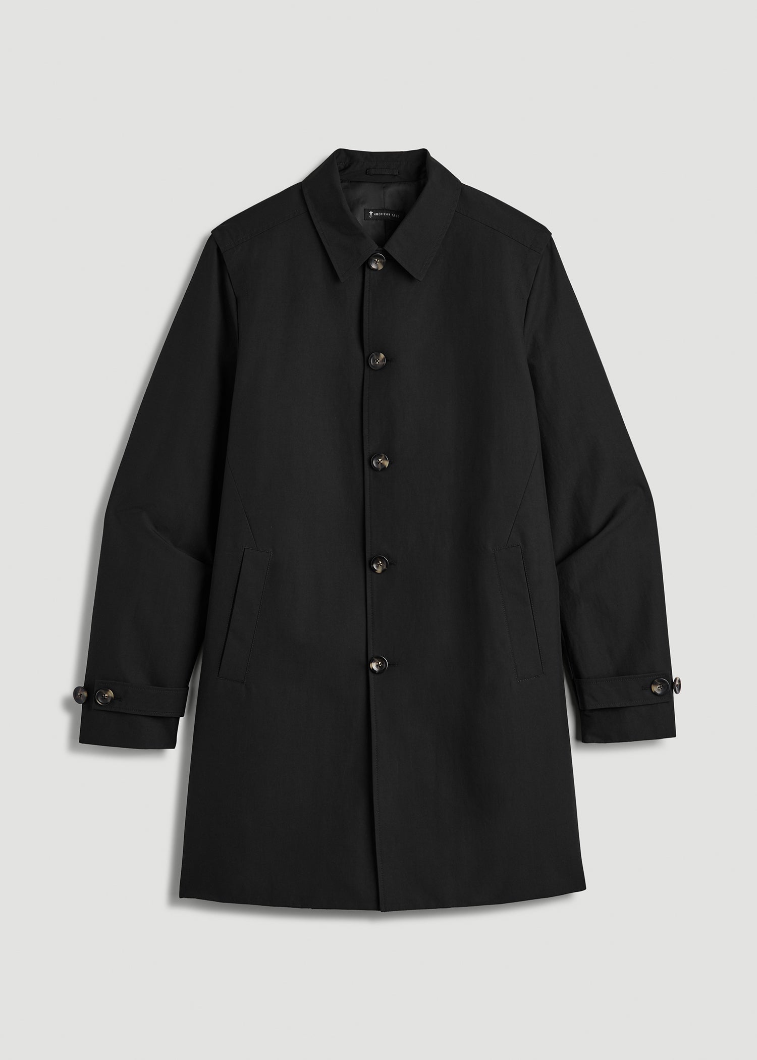 American Tall Men Minimalist Trench Coat for Tall Men in Black