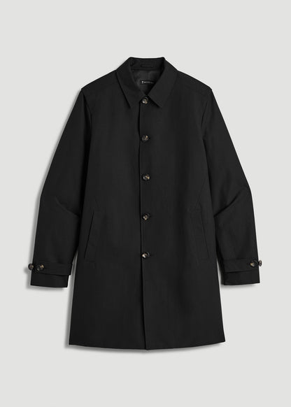 American Tall Men Minimalist Trench Coat for Tall Men in Black