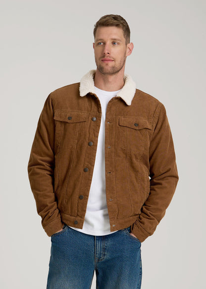 American Tall Men LJ&S Sherpa Corduroy Trucker Jacket for Tall Men in Tan Brown