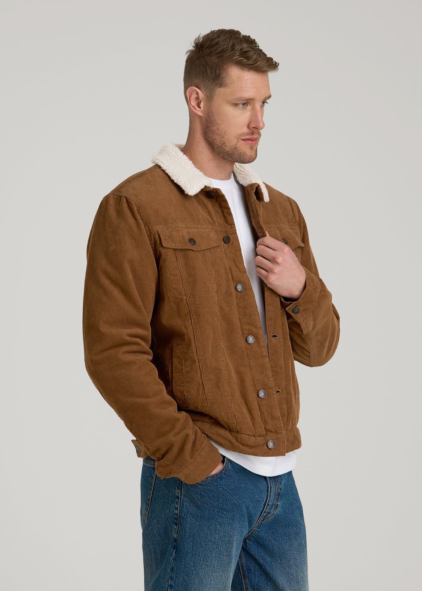 American Tall Men LJ&S Sherpa Corduroy Trucker Jacket for Tall Men in Tan Brown