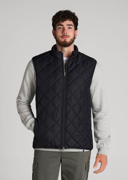 American Tall Men Quilted Reversible Vest for Tall Men in Black & Charcoal