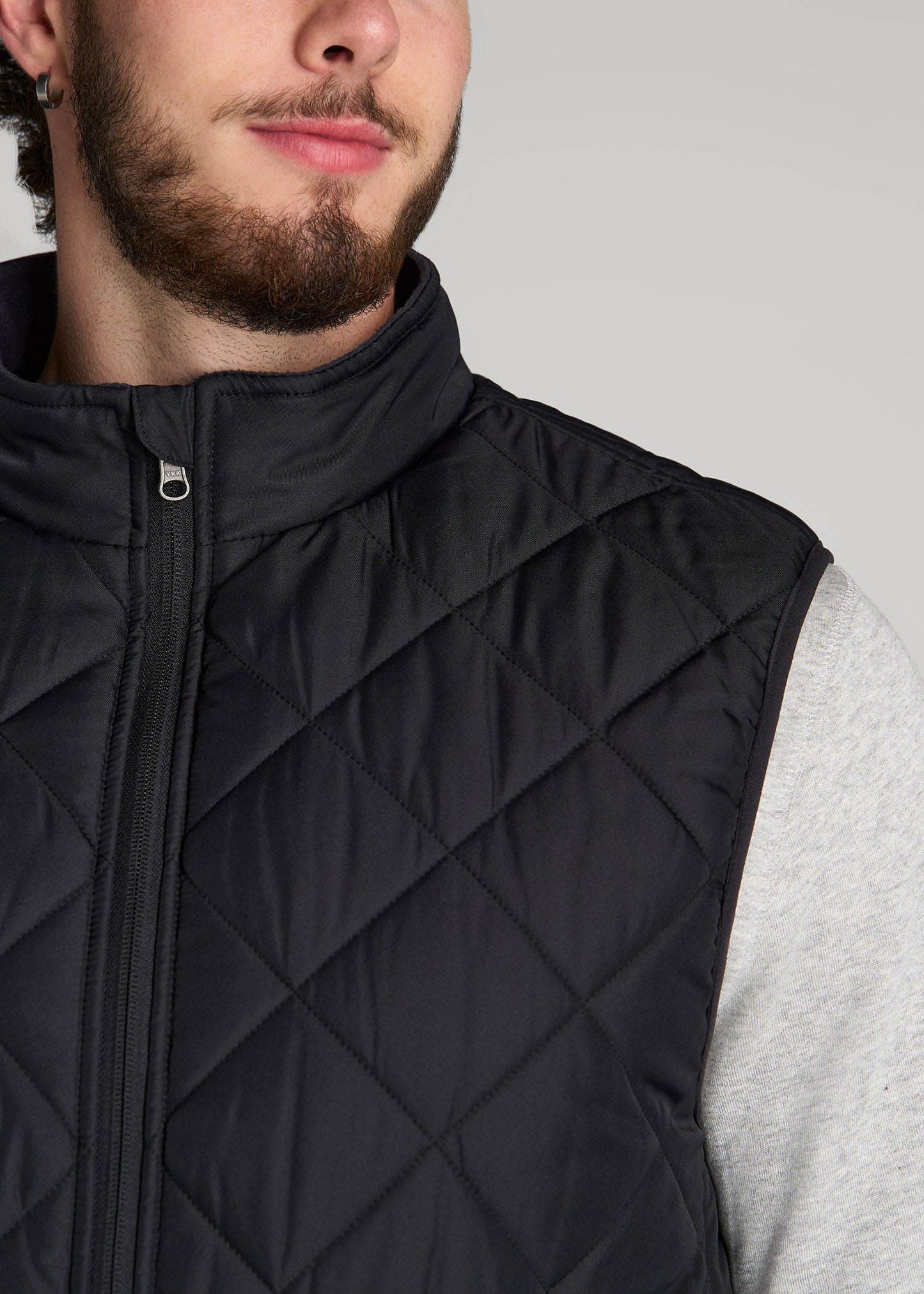 American Tall Men Quilted Reversible Vest for Tall Men in Black & Charcoal