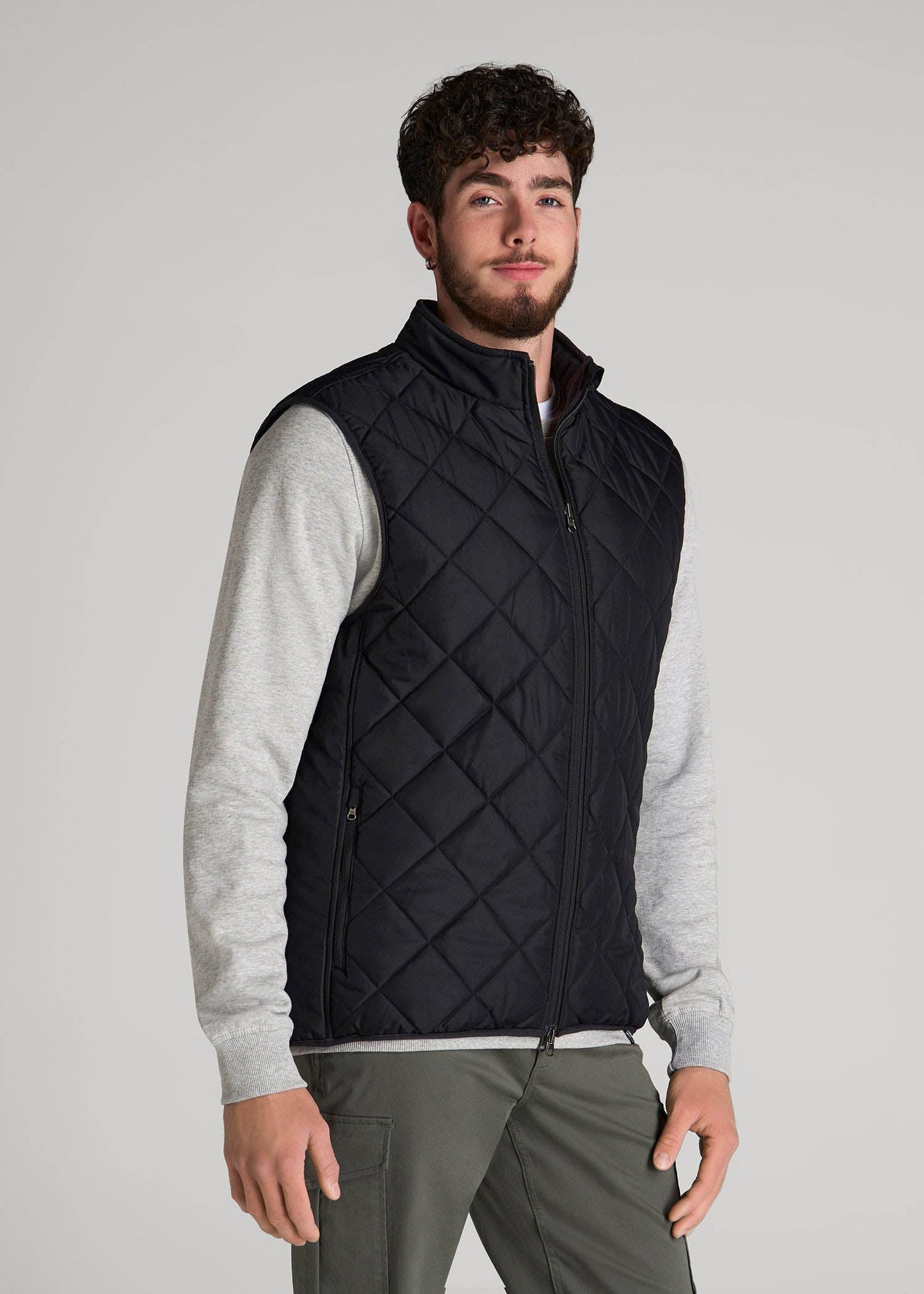 American Tall Men Quilted Reversible Vest for Tall Men in Black & Charcoal