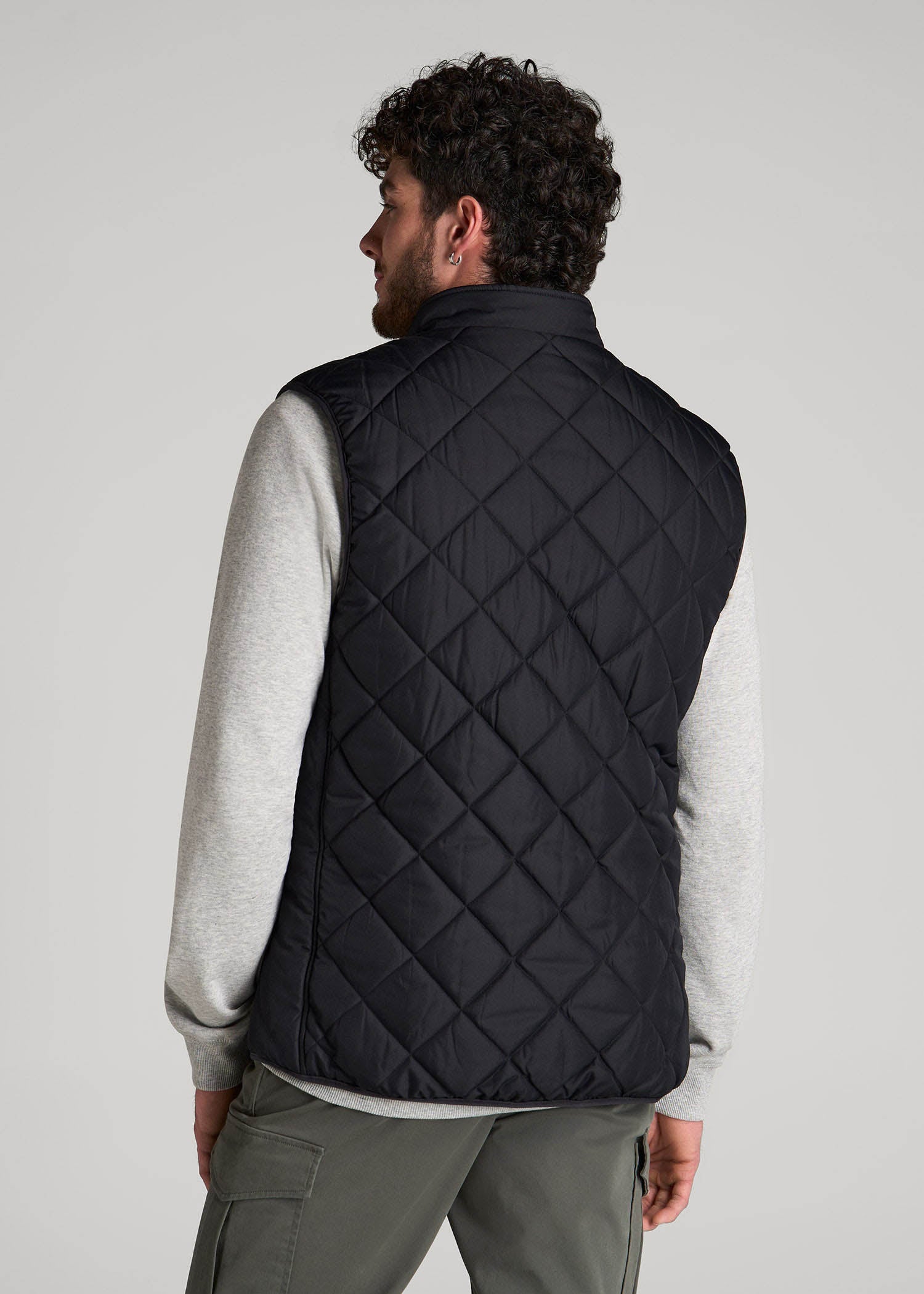 American Tall Men Quilted Reversible Vest for Tall Men in Black & Charcoal