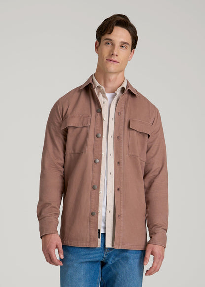 American Tall Men Casual Twill Shirt Jacket for Tall Men in Nutmeg