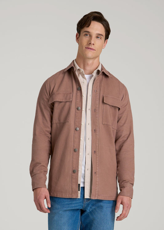 American Tall Men Casual Twill Shirt Jacket for Tall Men in Nutmeg