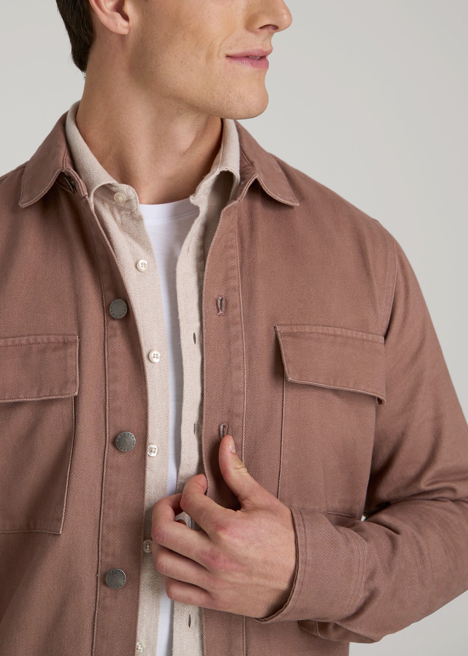 American Tall Men Casual Twill Shirt Jacket for Tall Men in Nutmeg