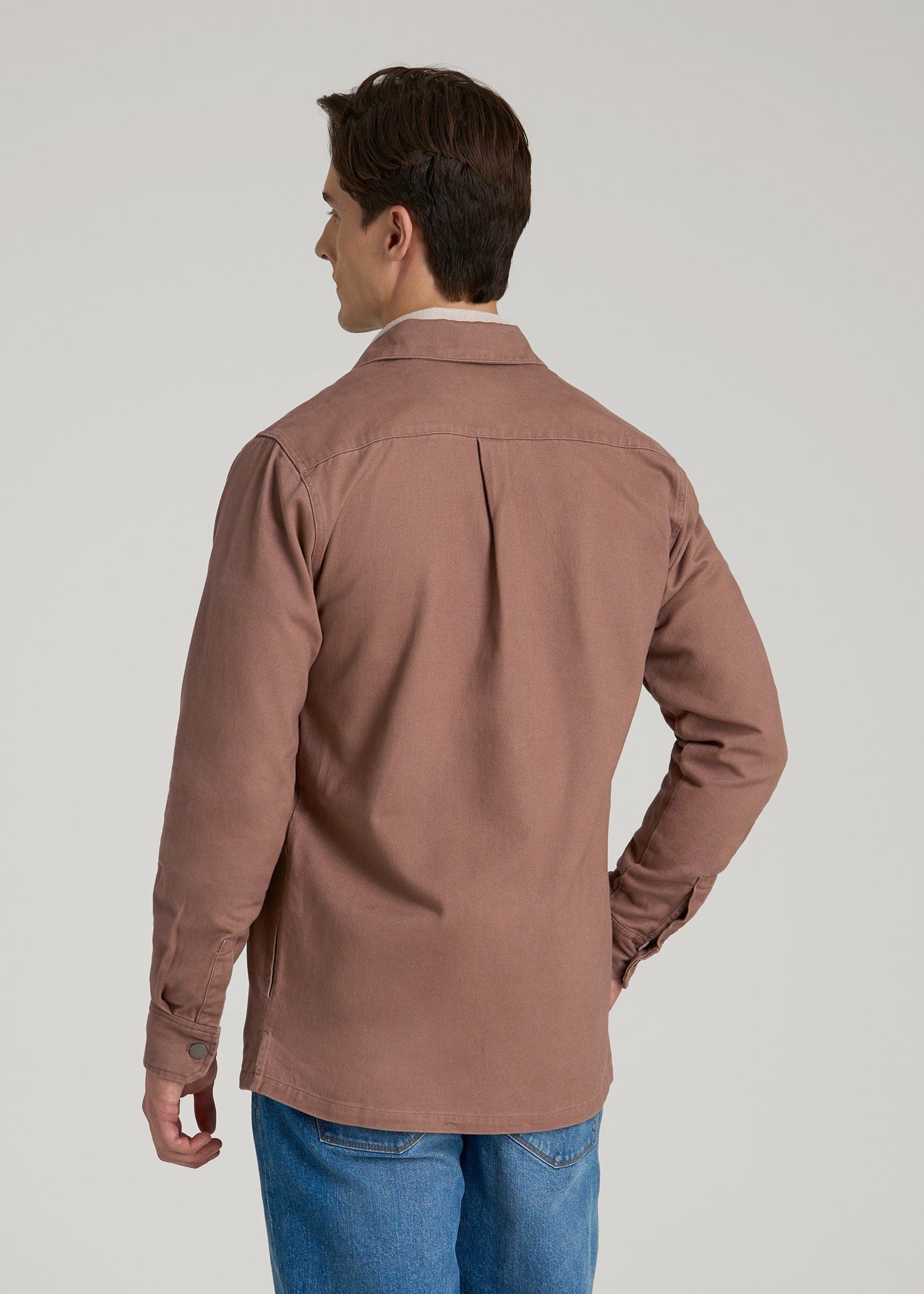 American Tall Men Casual Twill Shirt Jacket for Tall Men in Nutmeg
