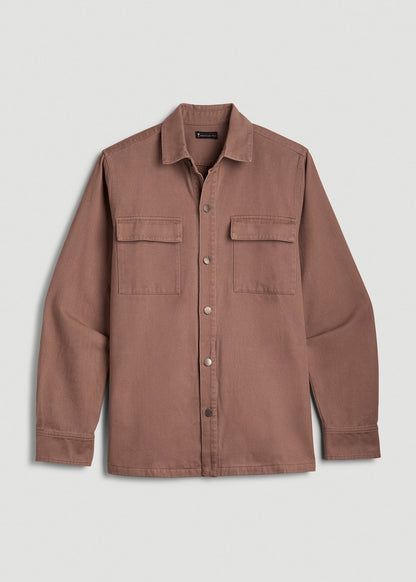American Tall Men Casual Twill Shirt Jacket for Tall Men in Nutmeg