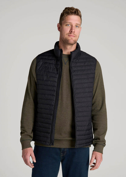 American Tall Men Packable Puffer Vest for Tall Men in Black