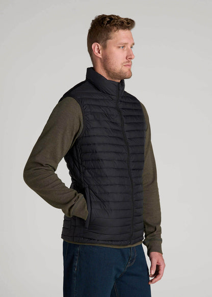 American Tall Men Packable Puffer Vest for Tall Men in Black