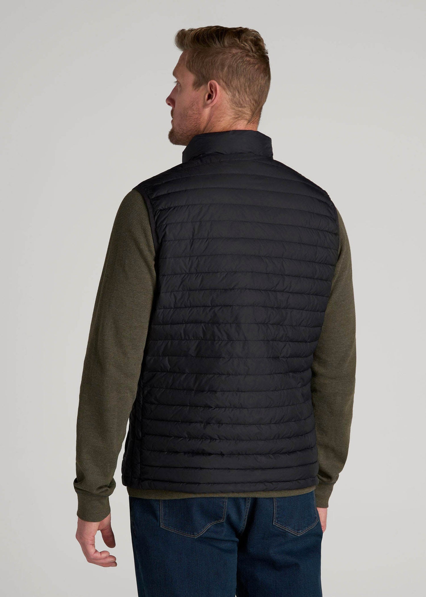 American Tall Men Packable Puffer Vest for Tall Men in Black