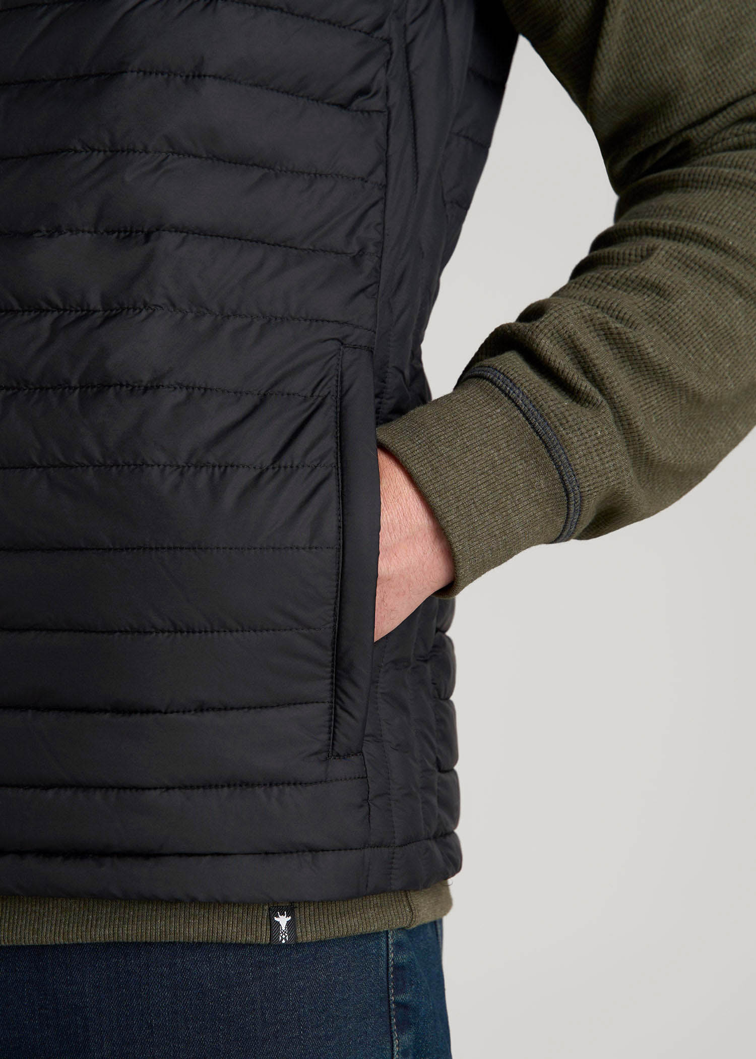 American Tall Men Packable Puffer Vest for Tall Men in Black