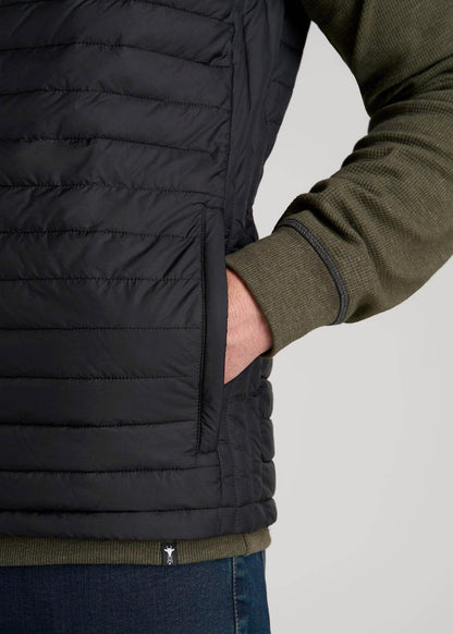 American Tall Men Packable Puffer Vest for Tall Men in Black