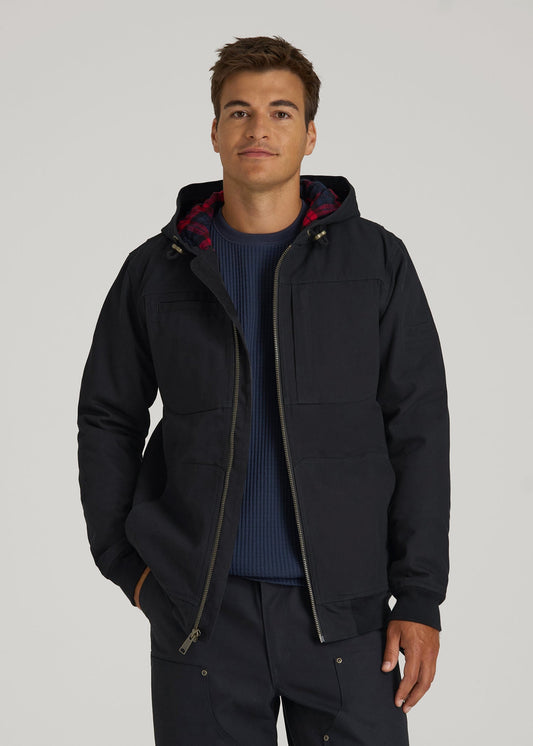 American Tall Men LJ&S Flannel-Lined Canvas Work Jacket for Tall Men in Black