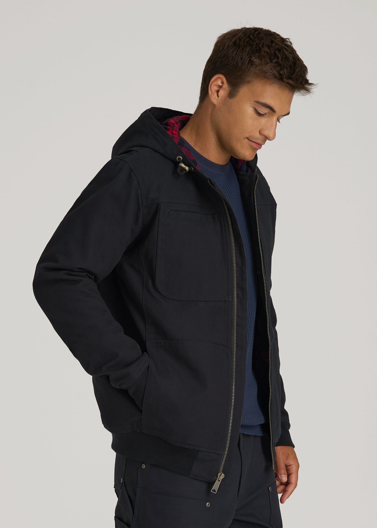 American Tall Men LJ&S Flannel-Lined Canvas Work Jacket for Tall Men in Black
