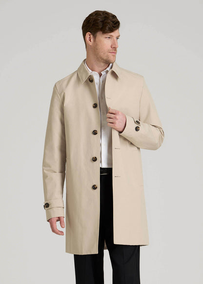 American Tall Men Minimalist Trench Coat for Tall Men in Light Khaki
