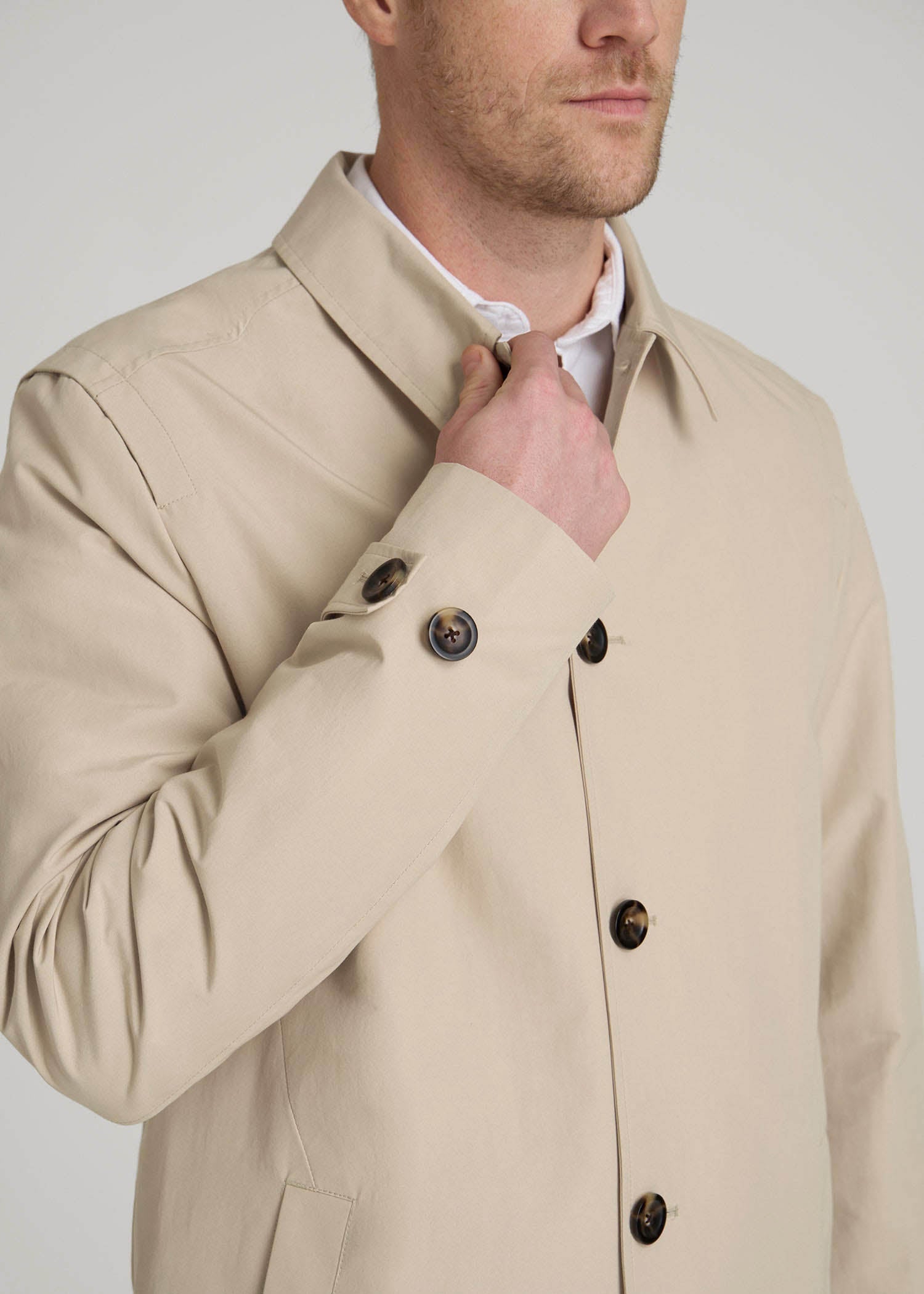 American Tall Men Minimalist Trench Coat for Tall Men in Light Khaki