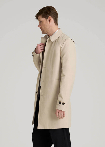 American Tall Men Minimalist Trench Coat for Tall Men in Light Khaki