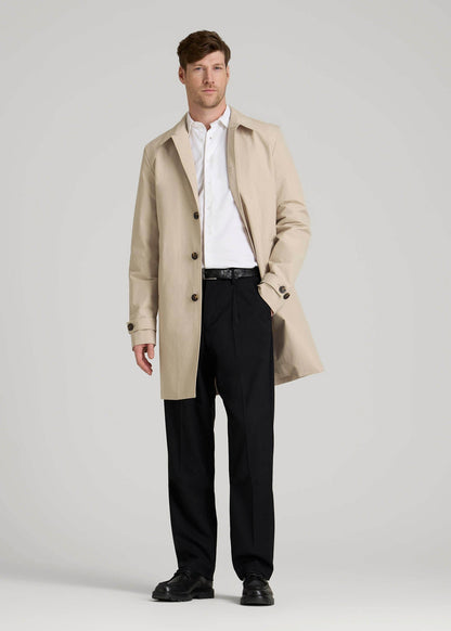 American Tall Men Minimalist Trench Coat for Tall Men in Light Khaki