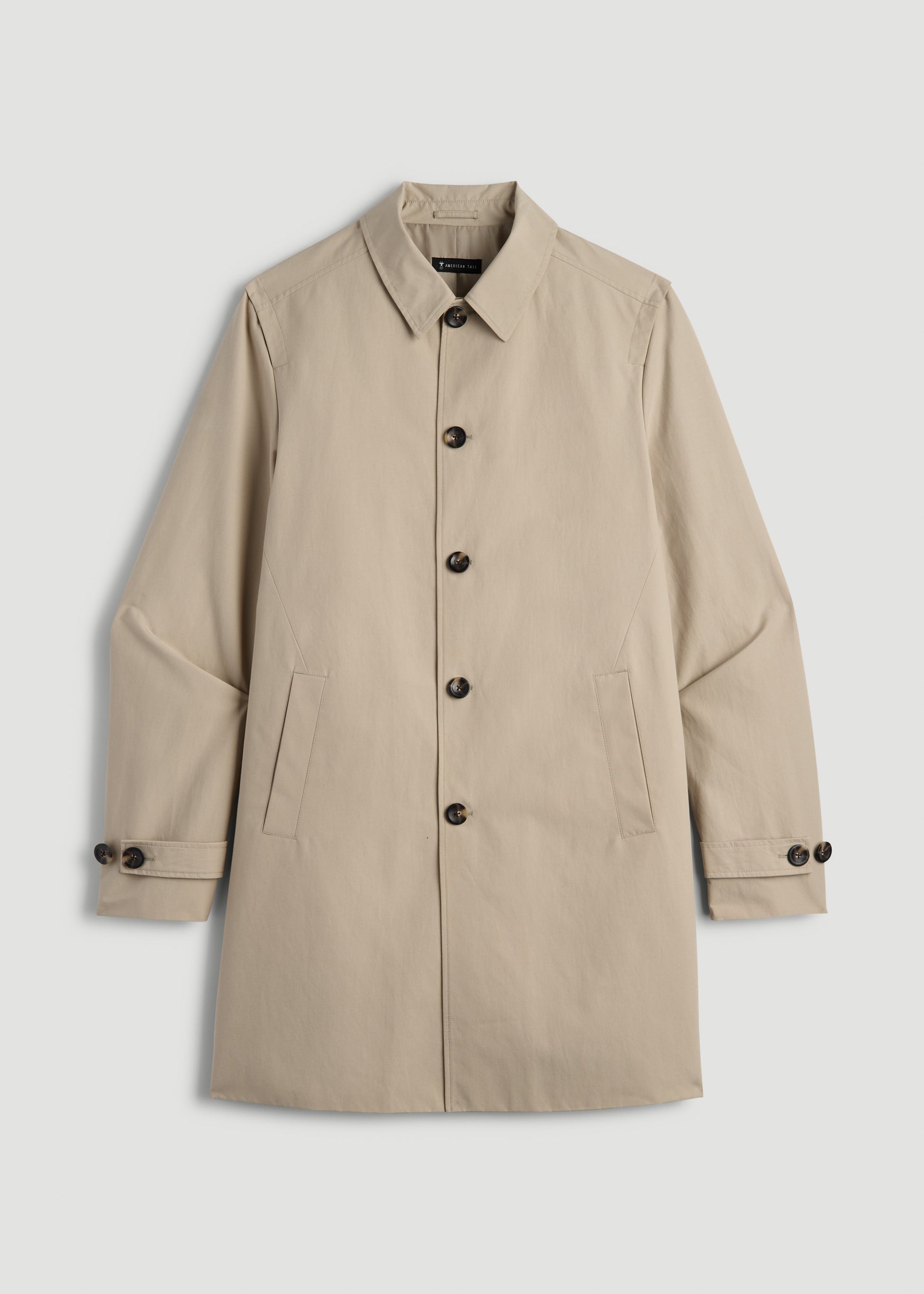 American Tall Men Minimalist Trench Coat for Tall Men in Light Khaki