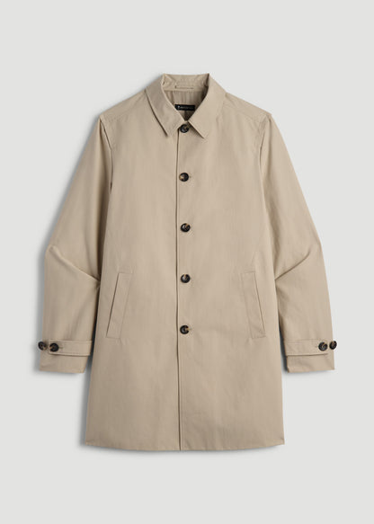 American Tall Men Minimalist Trench Coat for Tall Men in Light Khaki