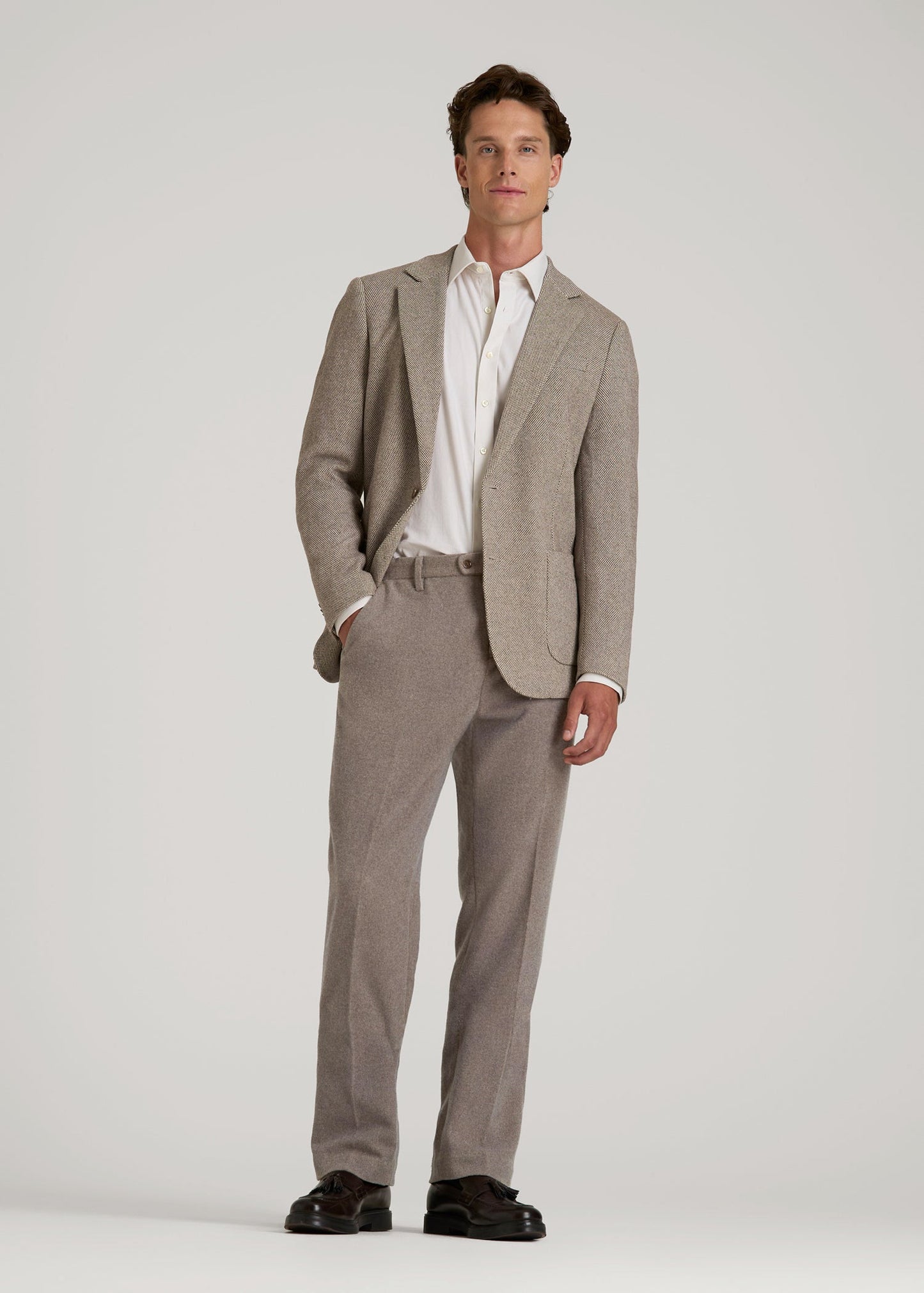 American Tall Men Wool Blend Dress Pants for Tall Men in Taupe Mix