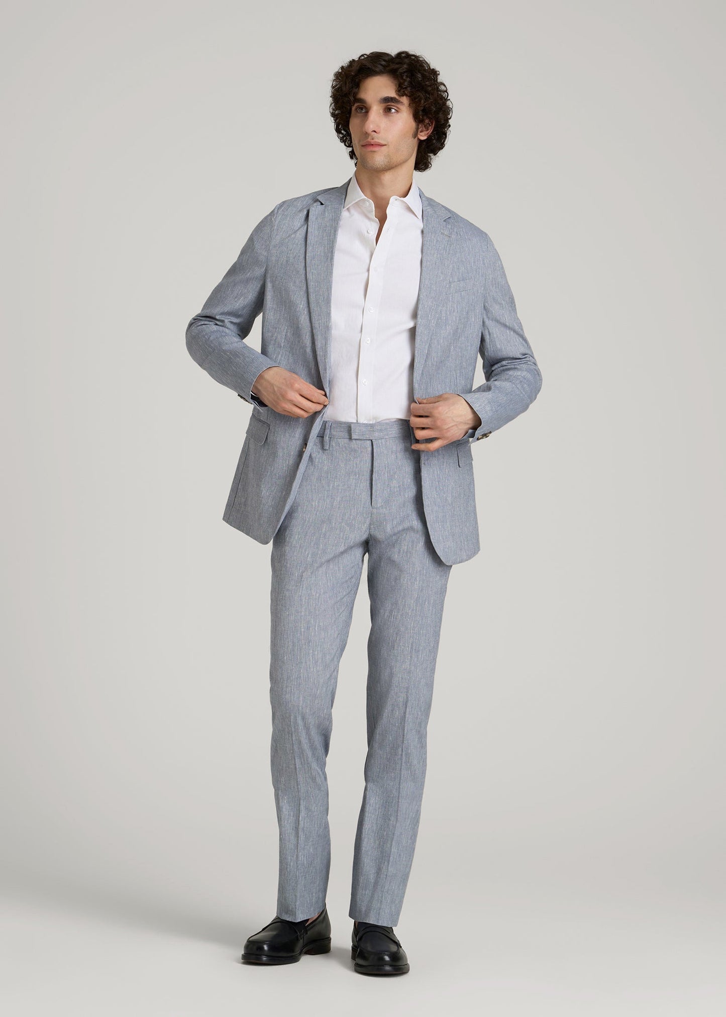 American Tall Men Stretch Linen Blazer for Tall Men in Navy Linen