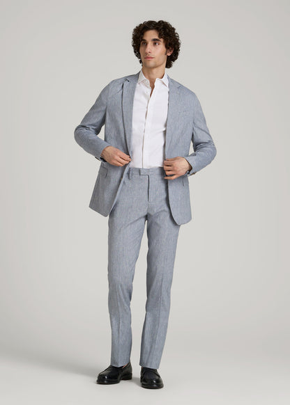 American Tall Men Stretch Linen Blazer for Tall Men in Navy Linen