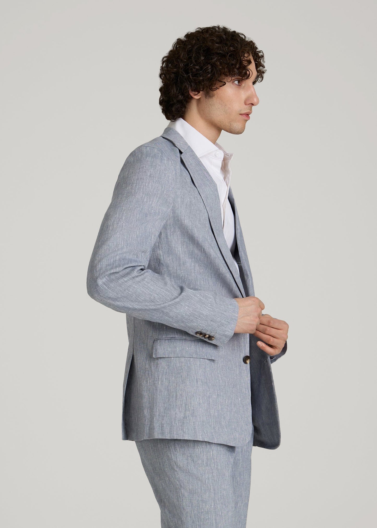 American Tall Men Stretch Linen Blazer for Tall Men in Navy Linen