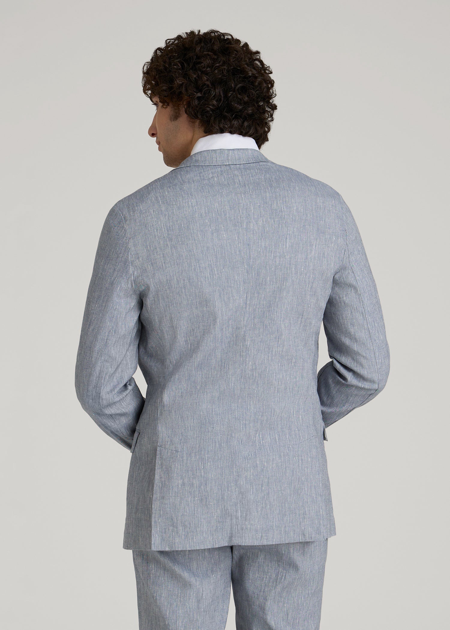 American Tall Men Stretch Linen Blazer for Tall Men in Navy Linen