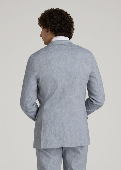 American Tall Men Stretch Linen Blazer for Tall Men in Navy Linen