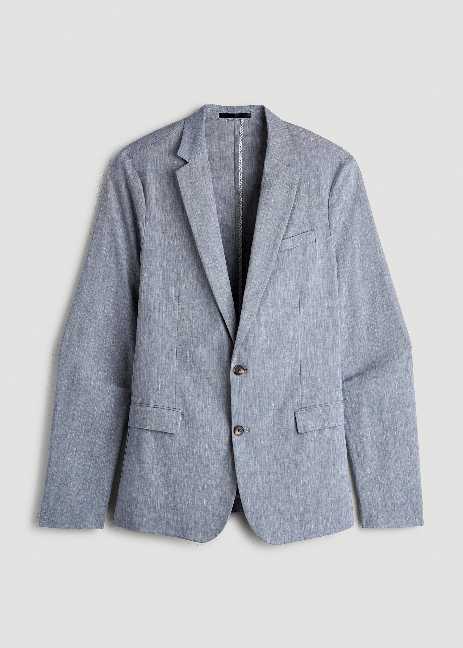 American Tall Men Stretch Linen Blazer for Tall Men in Navy Linen